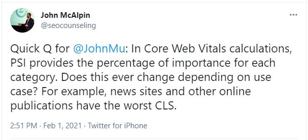 Google Gives New Details About Core Web Vitals 3 John Mcalpin'S (@Seocounseling) Tweet To John Mueller